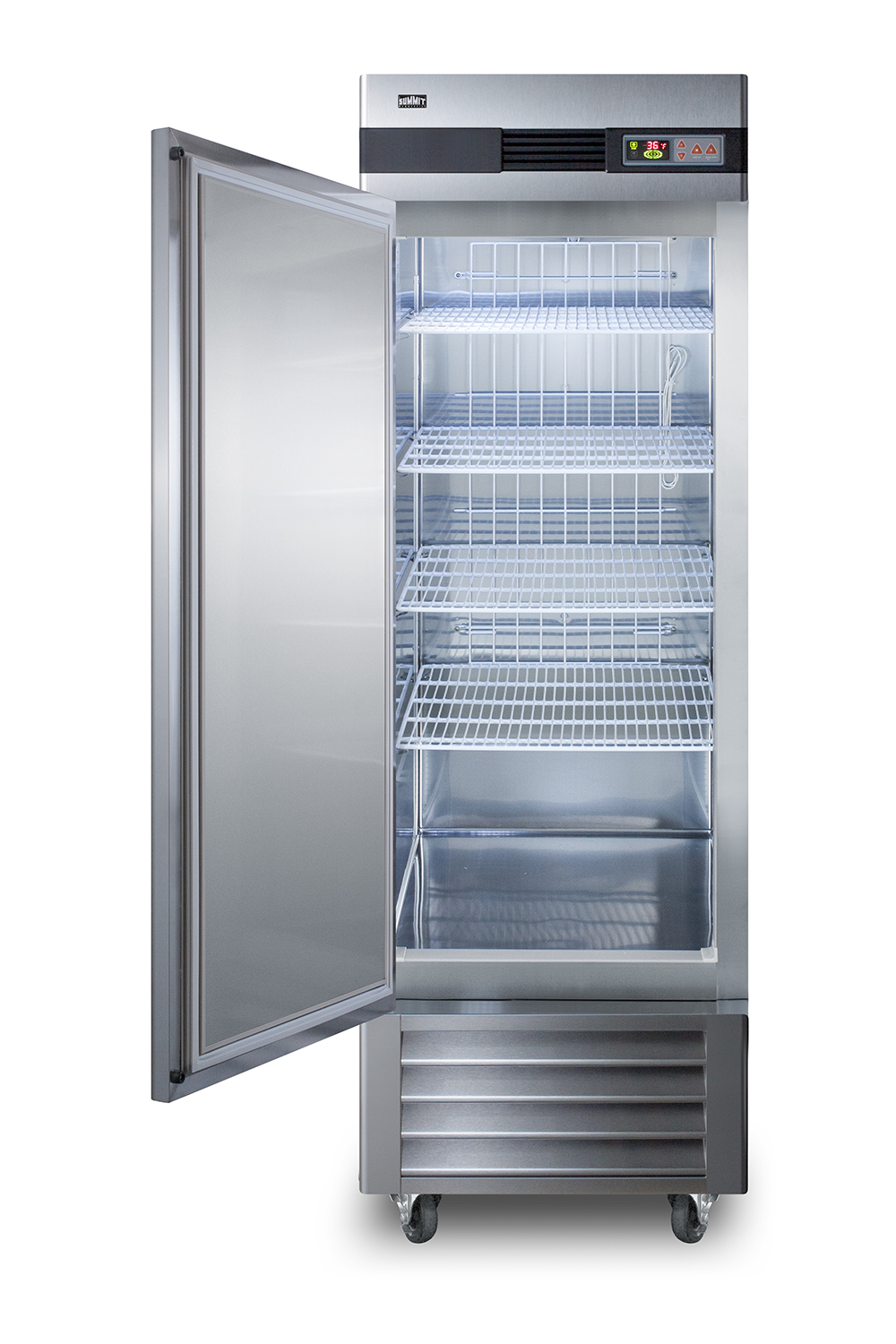 23 cu.ft. commercial reach-in refrigerator in complete stainless steel with left hand door swing